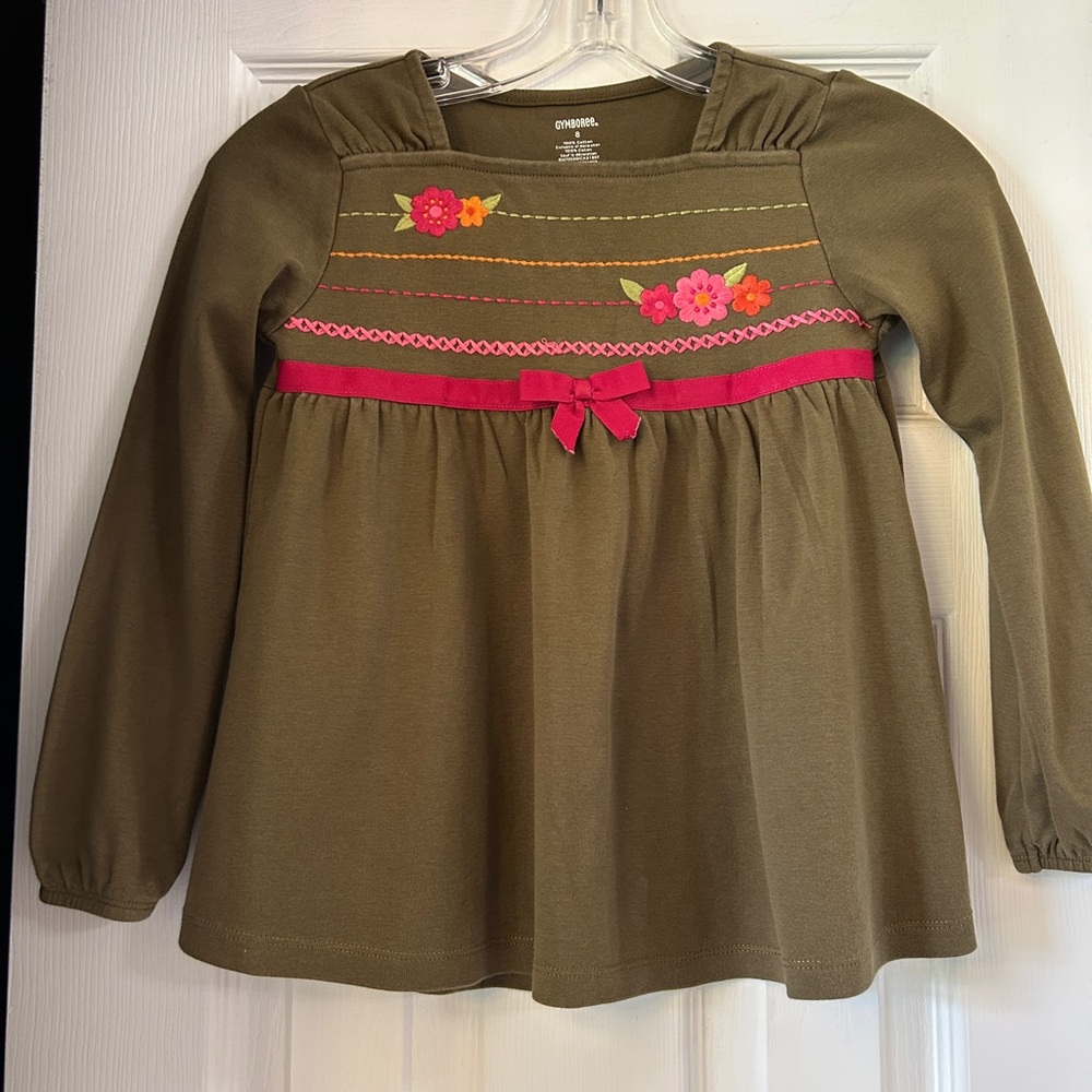 Gymboree Long Sleeve Tee Green and Pink Empire Waist